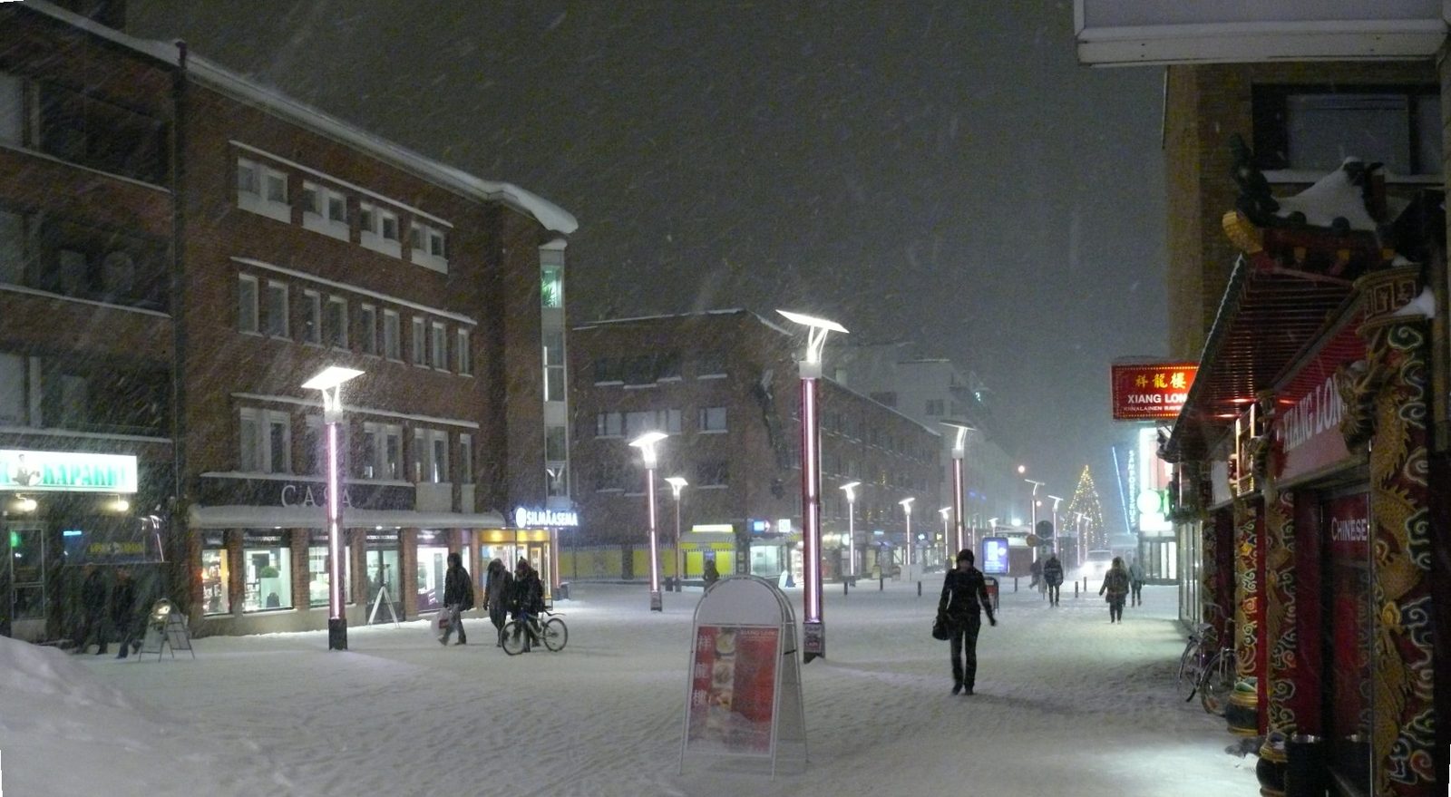 A snowy Rovaniemi town street